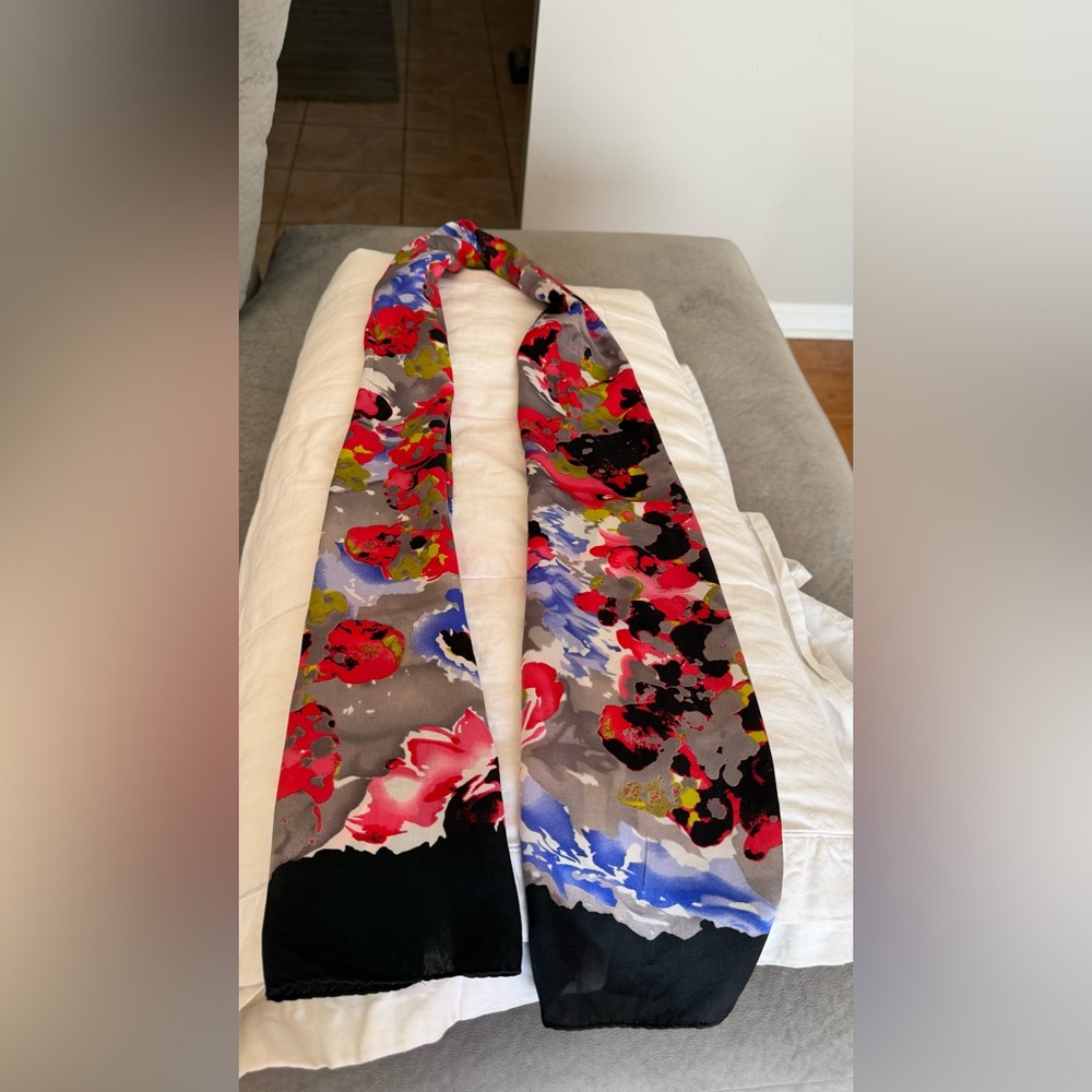 Jones New York Vibrant Floral Scarf in Red, Blue, and Black - Picture 2 of 3